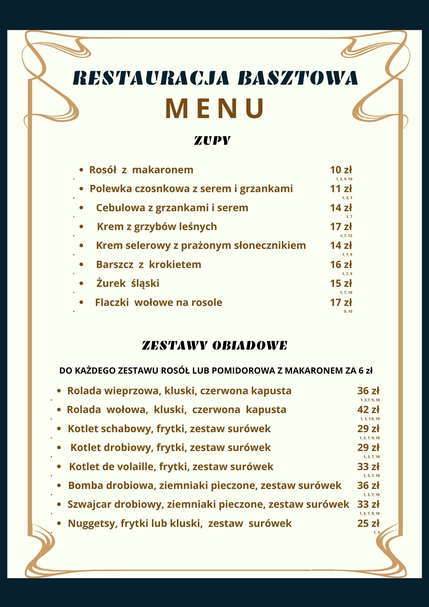 Karta Da Restauracja Basztowa